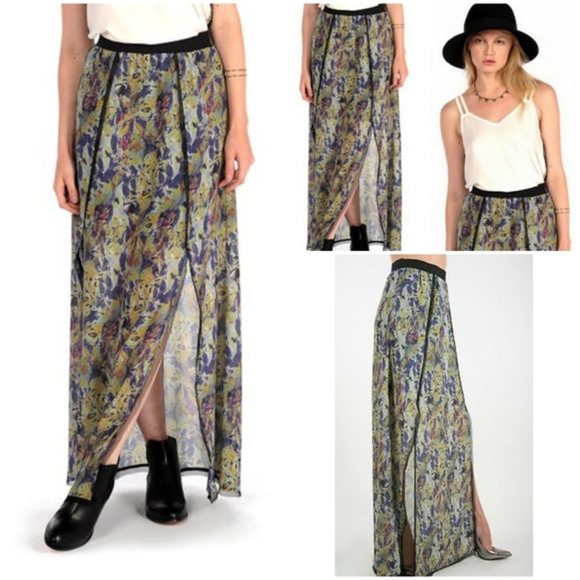 HOUSE OF HARLOW 1960 MAXI‎ SKIRT OIL PRINT - Picture 1 of 5